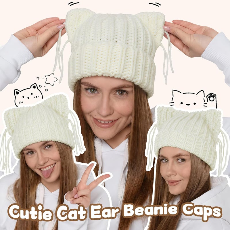 Babalet Store Cat Ear Beanie for Women Warm Winter Cap Chunky Knit Crochet Hat Slouchy Fox Hat Women Winter Trendy Headwear - Image 4